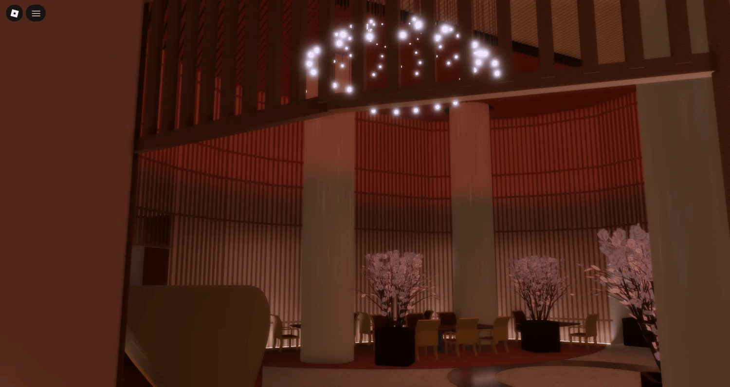 Modern nighttime city surrounding hotel