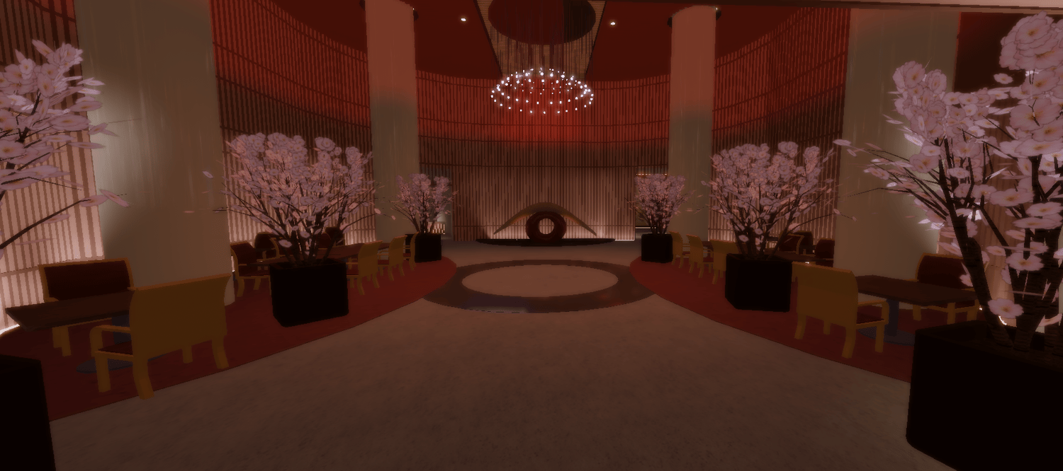 Detailed hotel lobby with seating