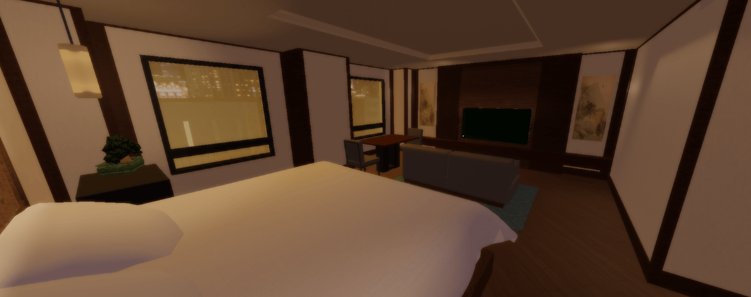 Furnished luxury hotel bedroom interior
