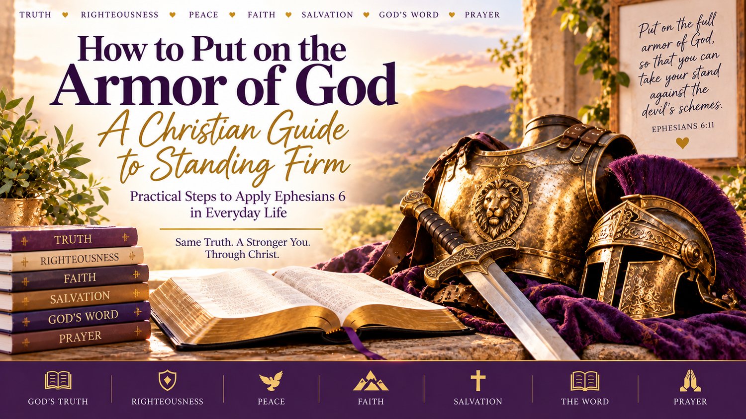 Christian Armor of God Bible study with spiritual armor, Scripture, and sword