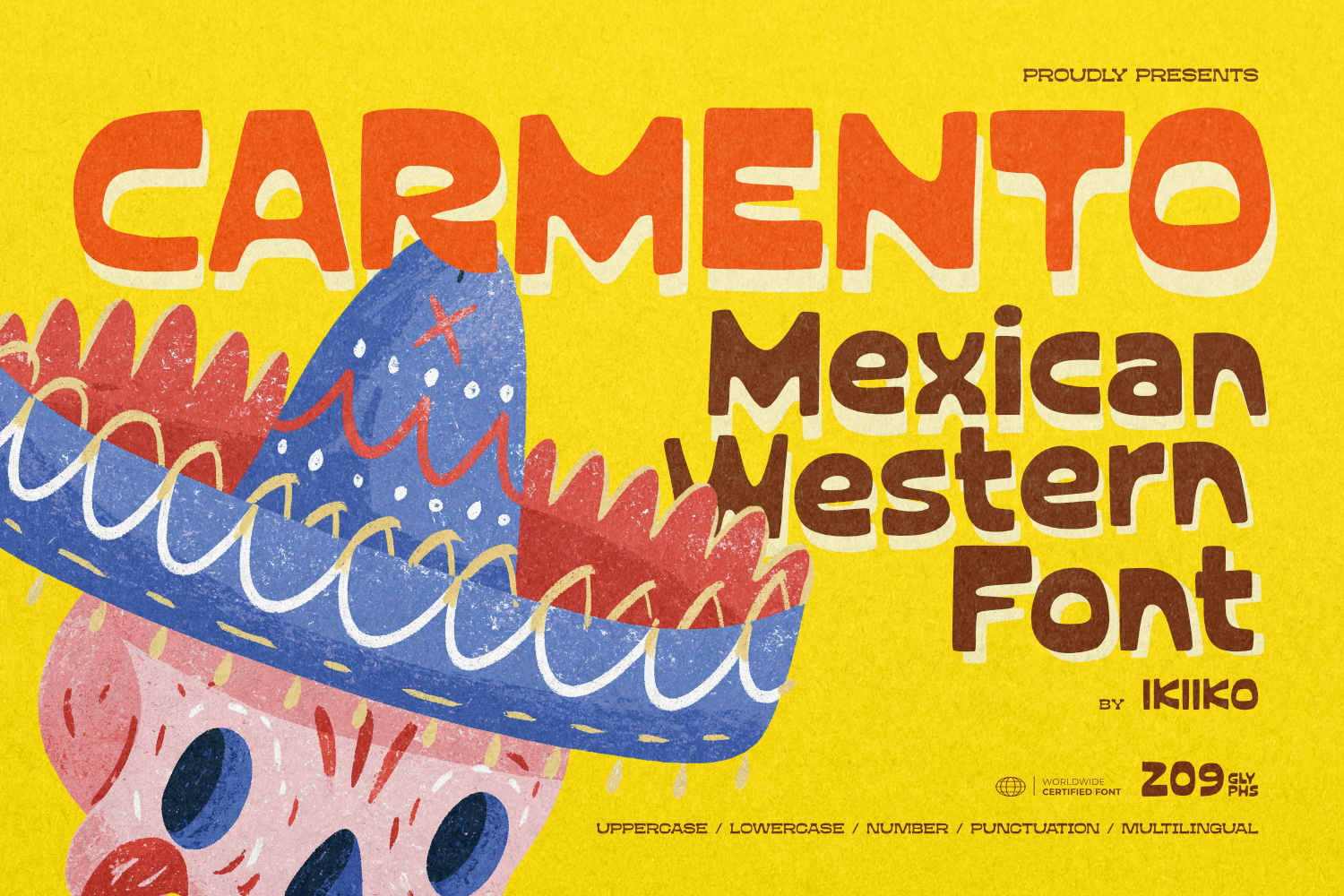 Mexican Western Font featuring cute chunky handmade lettering with imperfect shapes, playful curves, mexican folk-inspired typography.