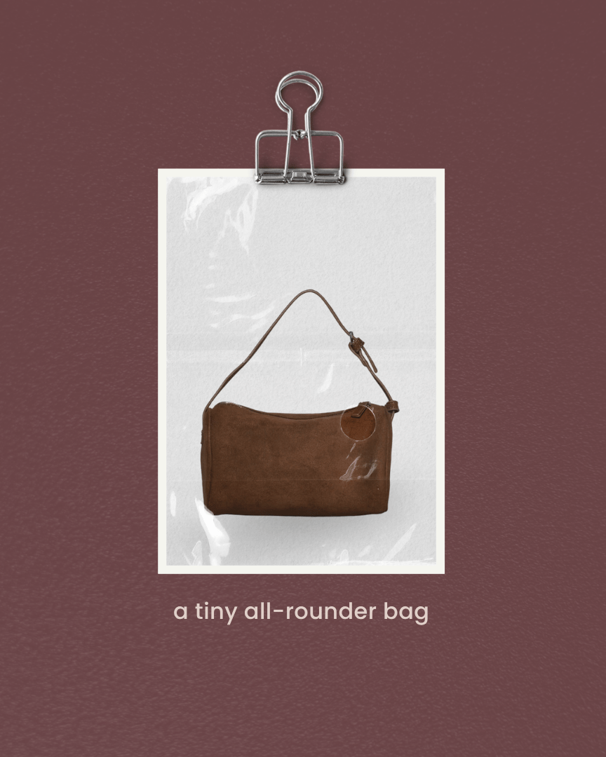 a tiny convertible all-rounder bag made of suede