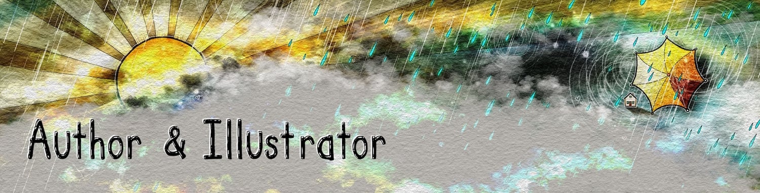 Grief Like Rain author details for Patricia Tiffany Morris Art banner sun umbrella