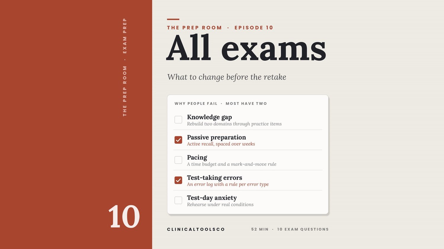 The Prep Room Episode 10 cover: all exams. What to change before the retake.