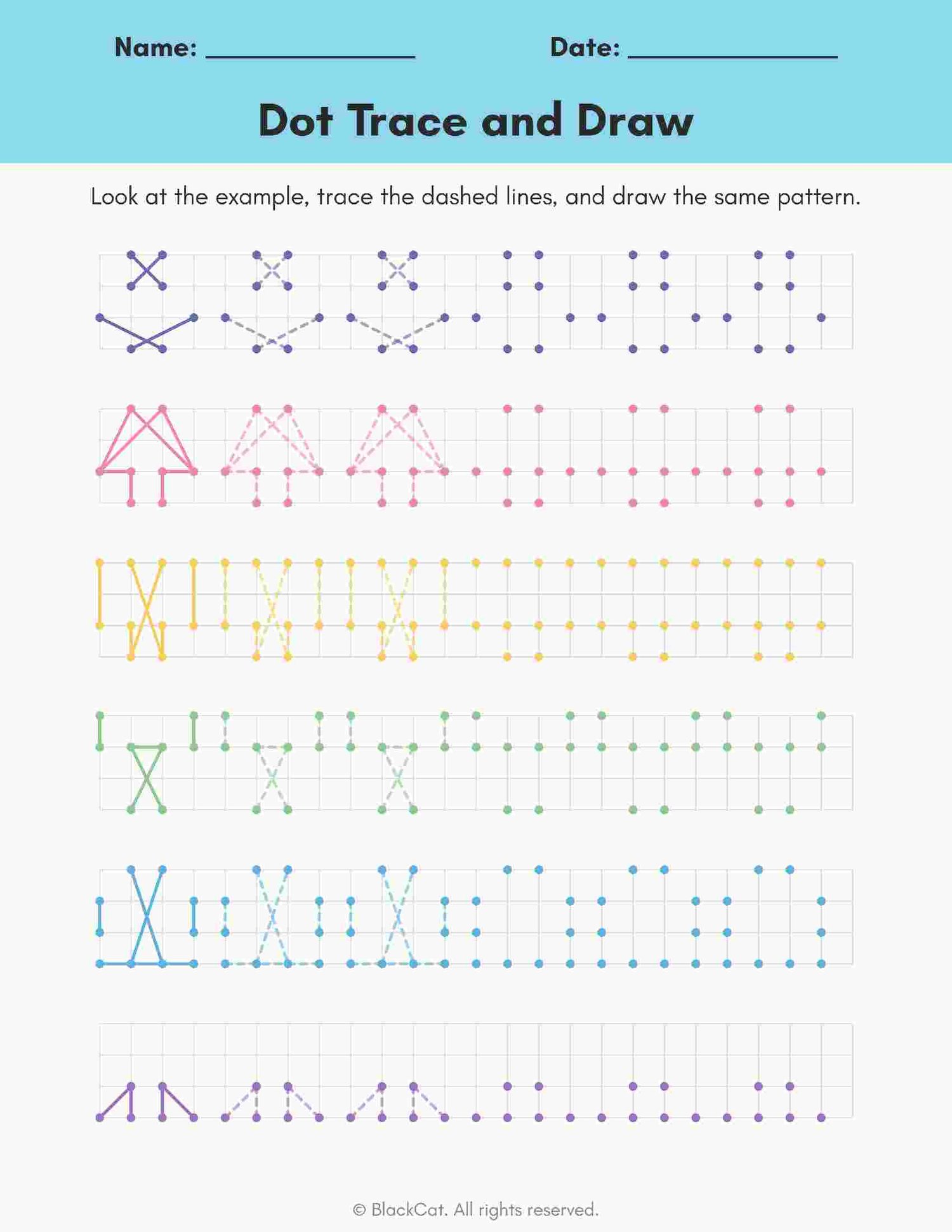 Visual-motor integration and attention training dot grid worksheets