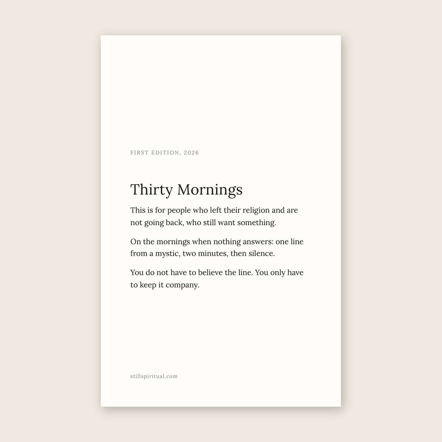 The cover of Thirty Mornings, a half-letter PDF from Still Spiritual, on a warm paper background