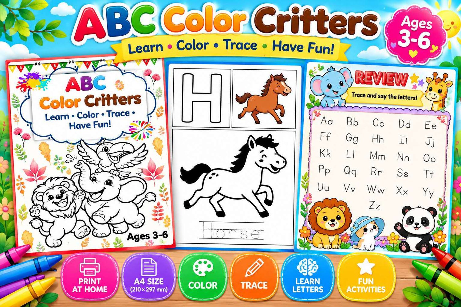 ABC letter tracing and review activity page for preschool children