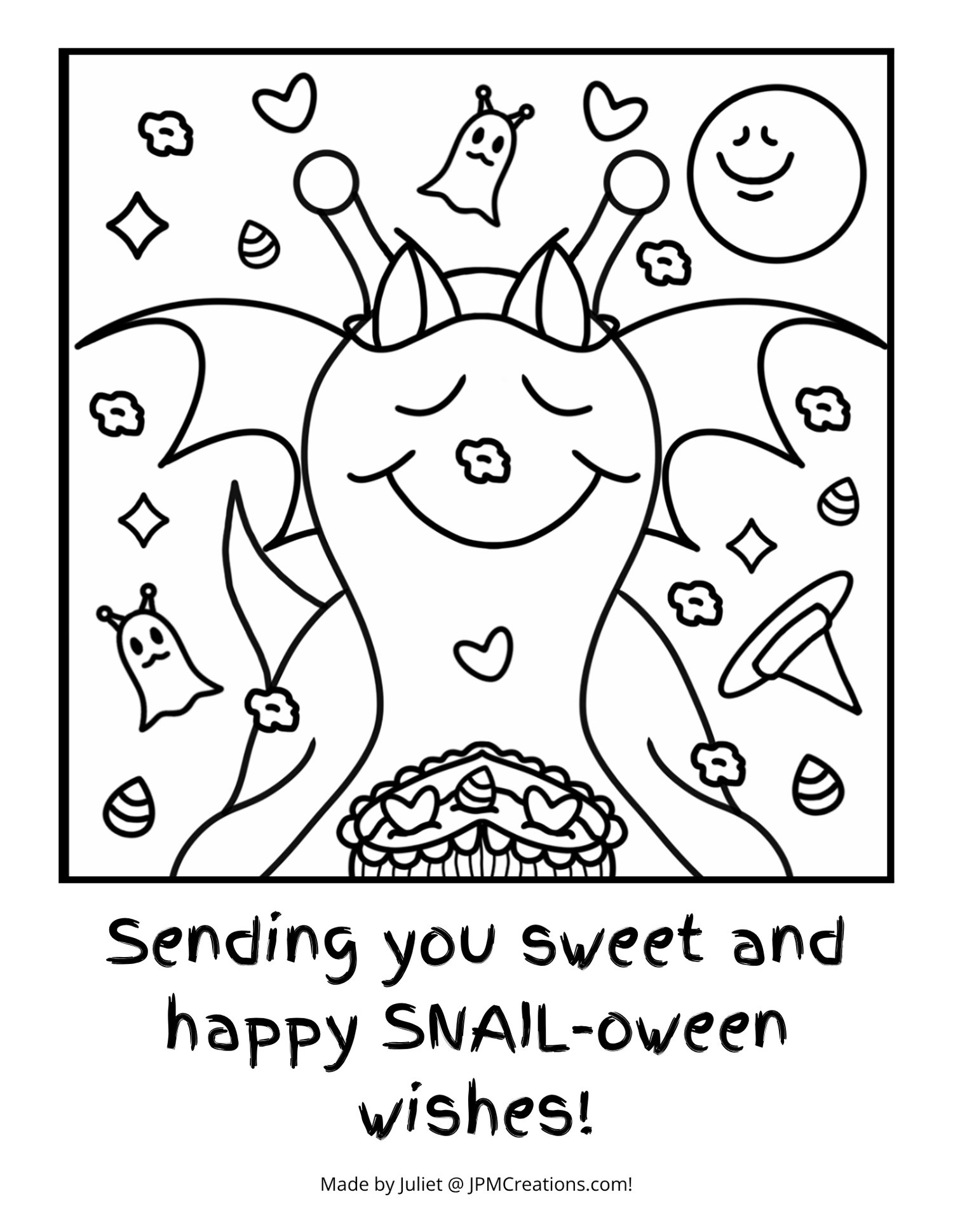 Cute Snail Sweet And Happy Halloween Wishes Coloring Page