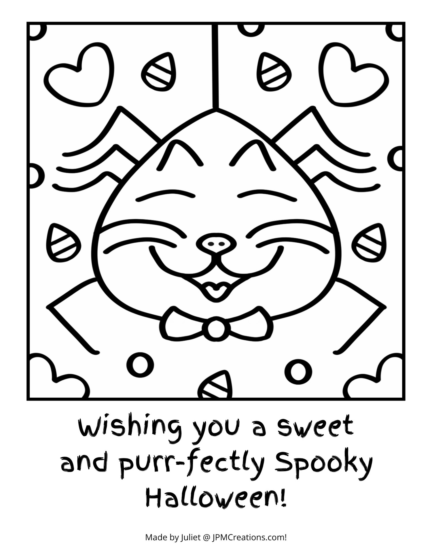 Cute Purr-fectly Spooky Cat Face Spider Halloween Coloring Page