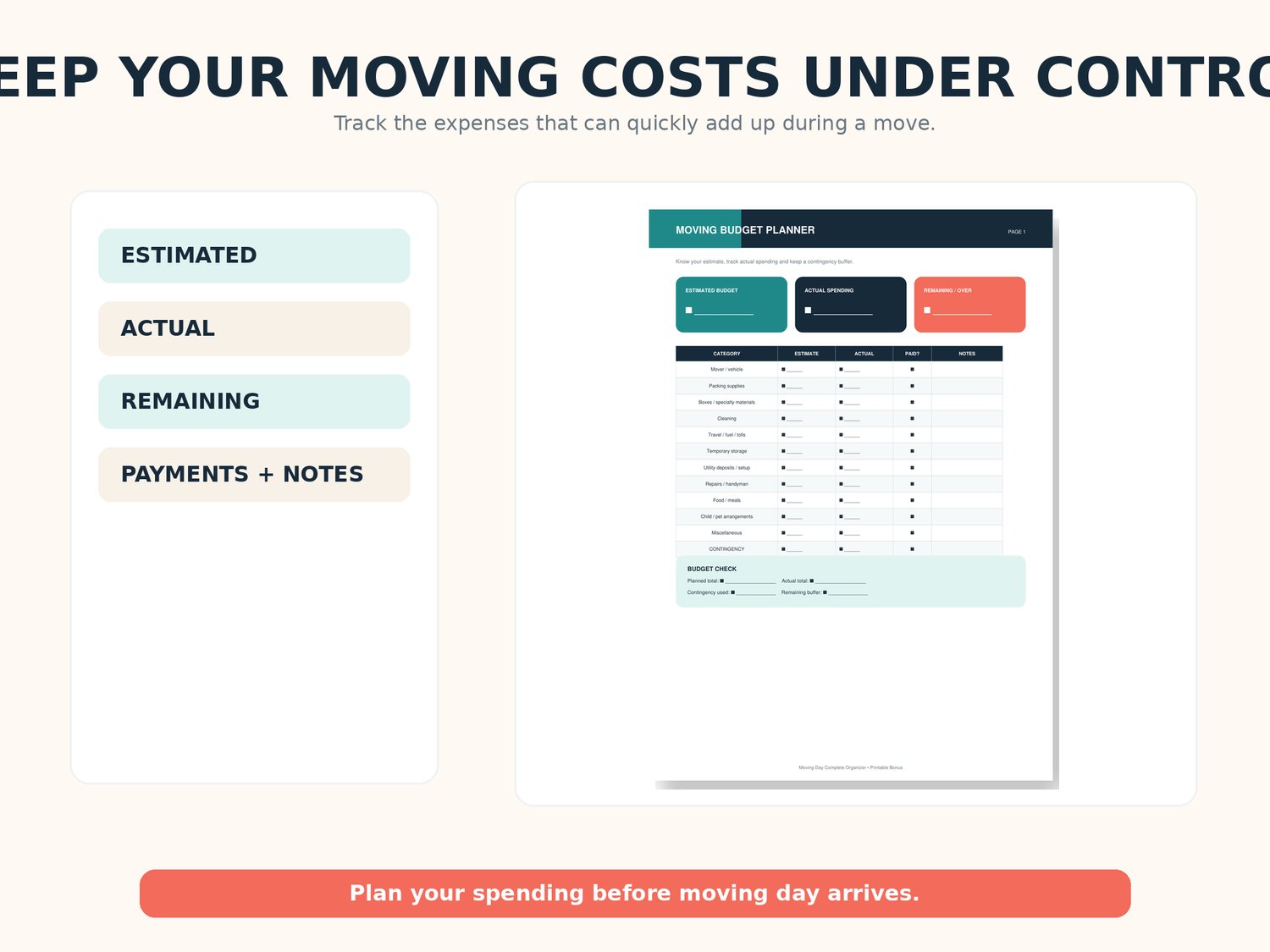 MOVING DAY PLANNER