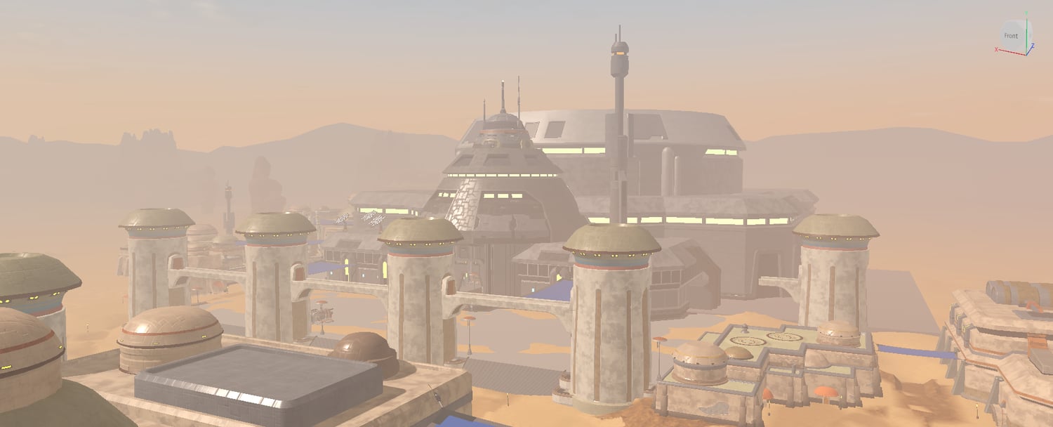 Futuristic towers and elevated bridges