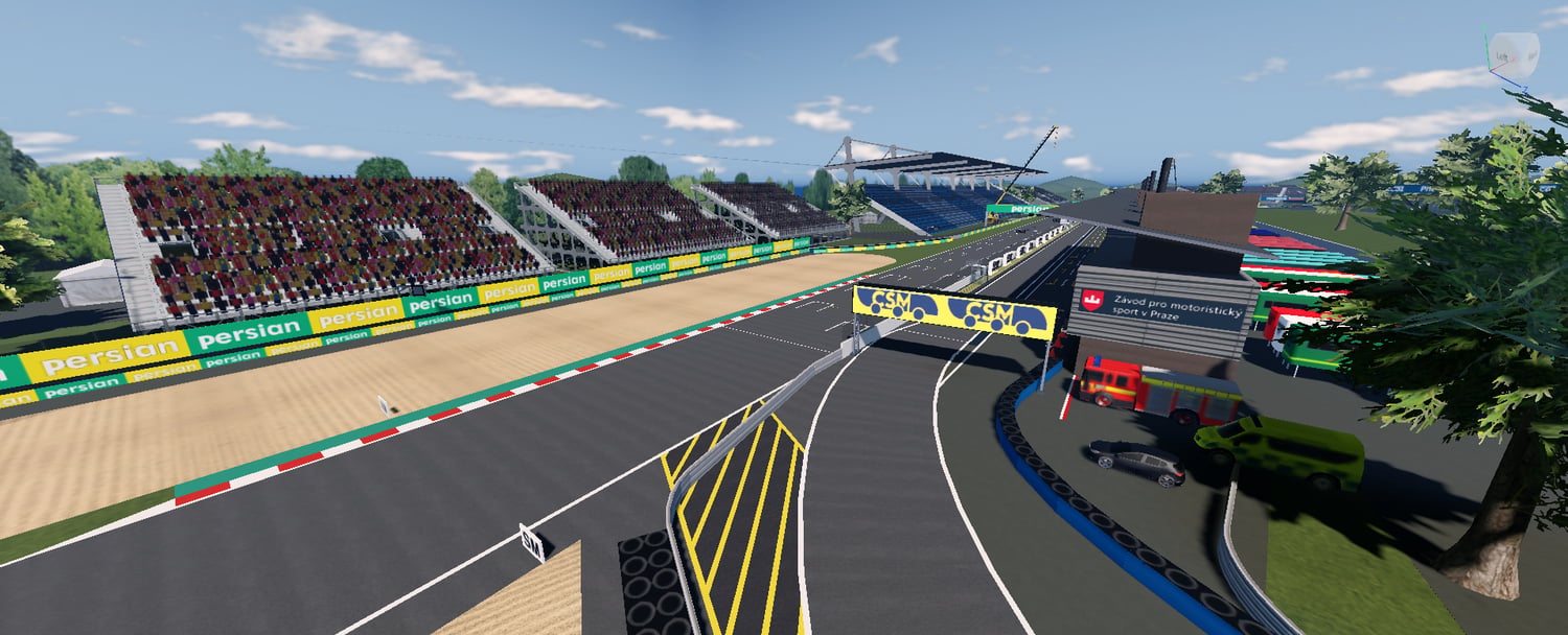 Detailed racing circuit and pit lane