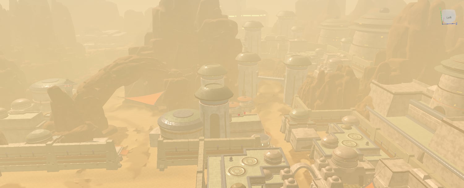 Desert settlement with elevated walkways
