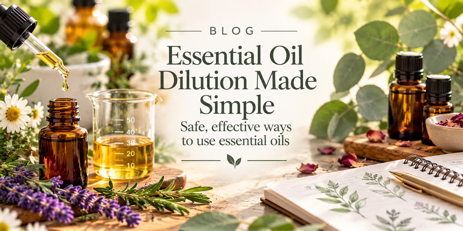 Essential oil dilution with measuring beaker and dilution chart
