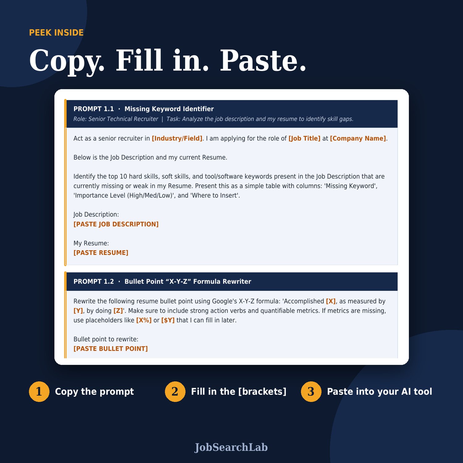 Sample prompt page from the AI Job Hunt Kit showing a resume keyword prompt