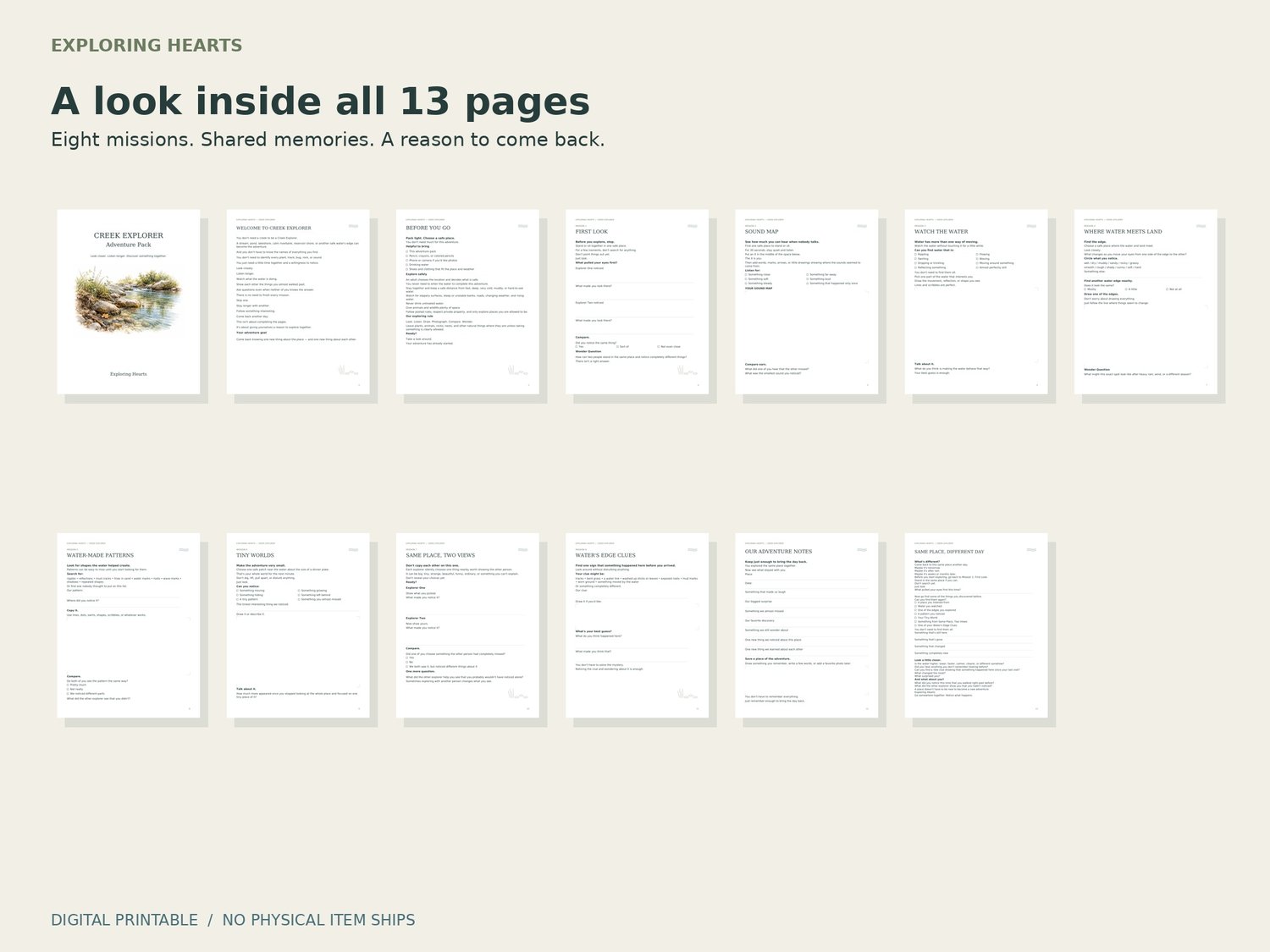 All 13 Creek Explorer pages with the revised cover. Eight missions, shared memories and a reason to come back.
