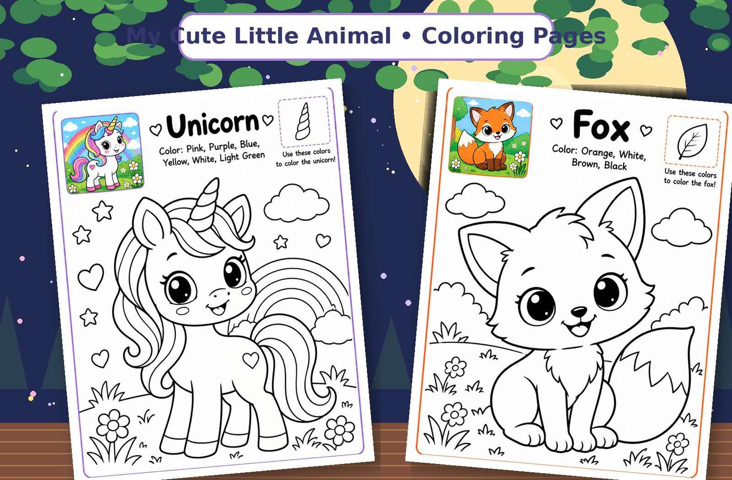 Cute animal coloring activity pages for preschool and kindergarten children