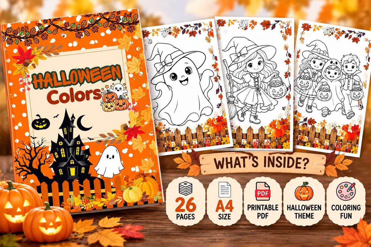 Halloween Colors printable coloring activity PDF for kids, preschool and kindergarten Halloween activity