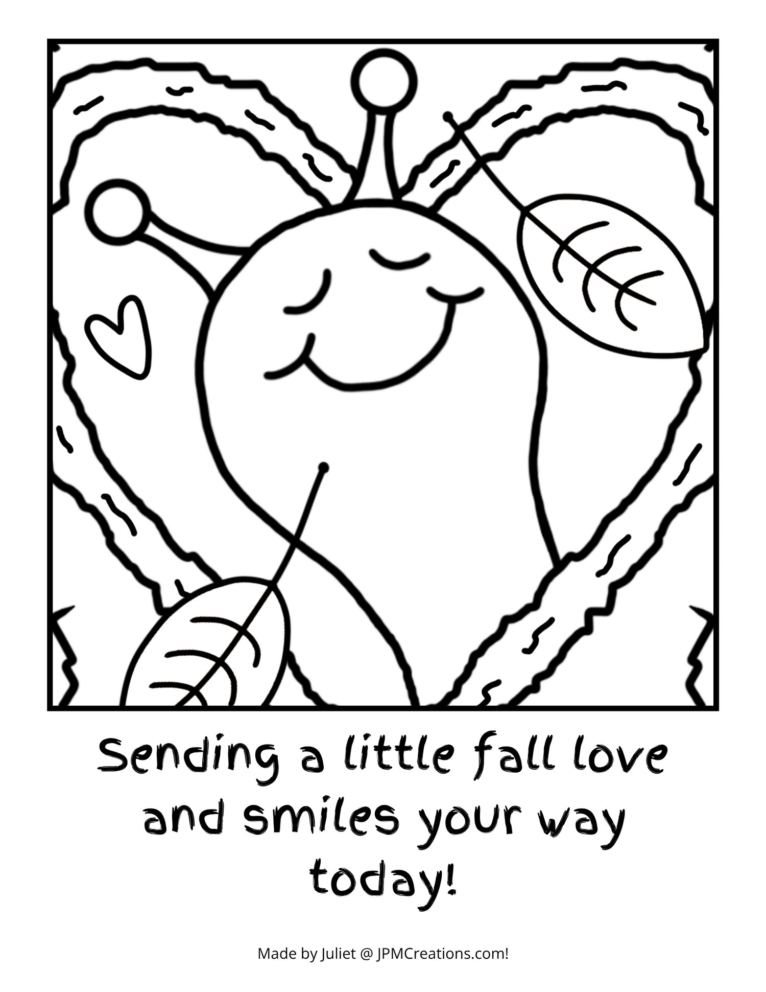 Cute Snail Fall Heart Tree Coloring Page (With Text)