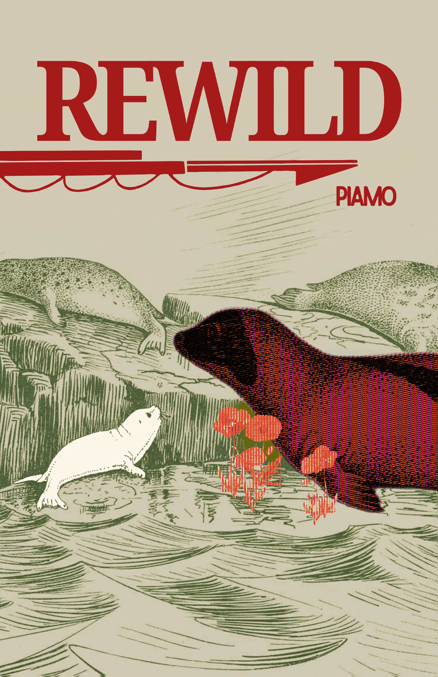 a cover of the book rewild, featuring a mother seal and a baby seal