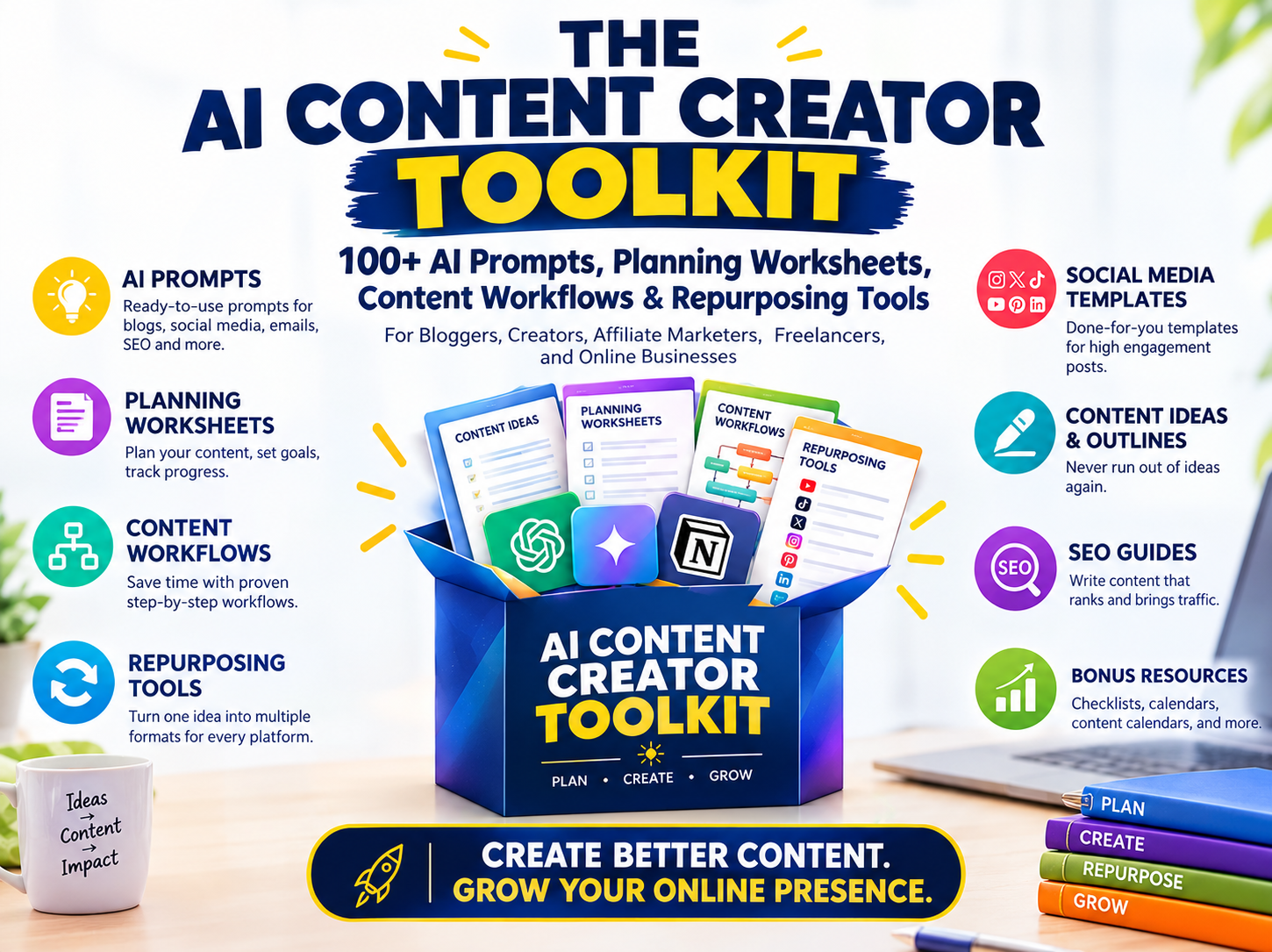 AI prompts for Pinterest, YouTube, X, social media and content marketing
