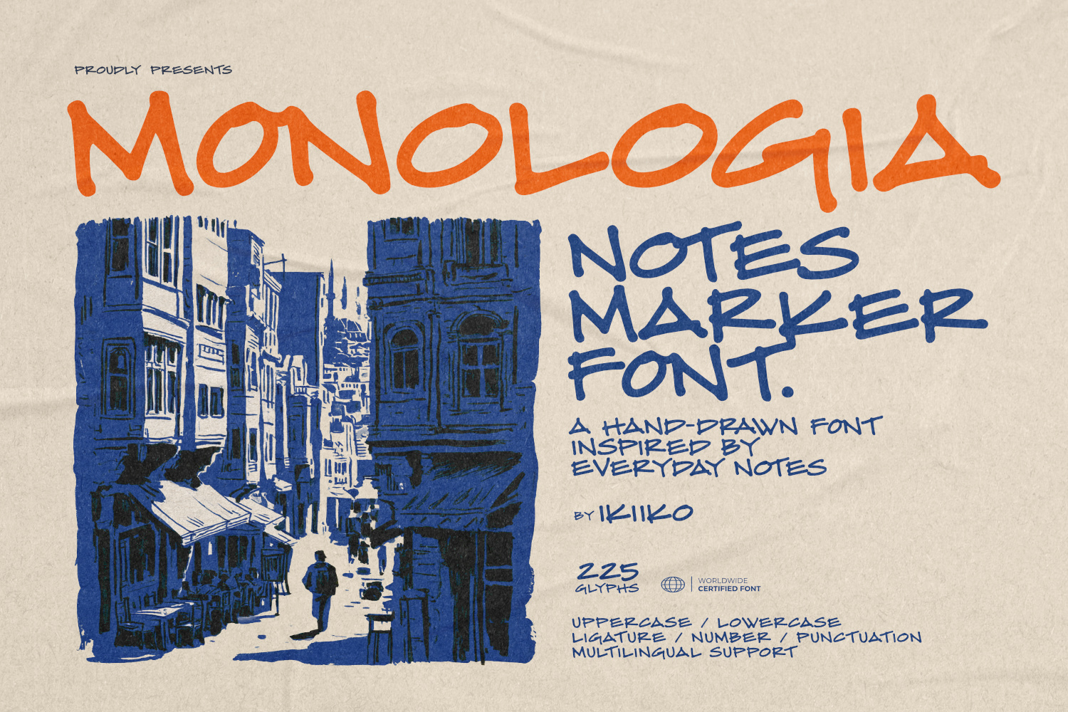 Monologia Notes Marker Font featuring expressive hand-drawn handwriting, casual marker pen strokes, imperfect letterforms, journaling aesthetics, and everyday storytelling typography