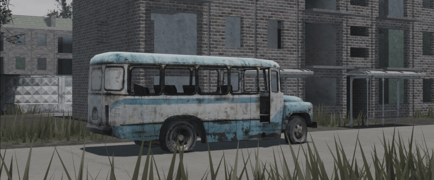 Weathered city streets and vehicles