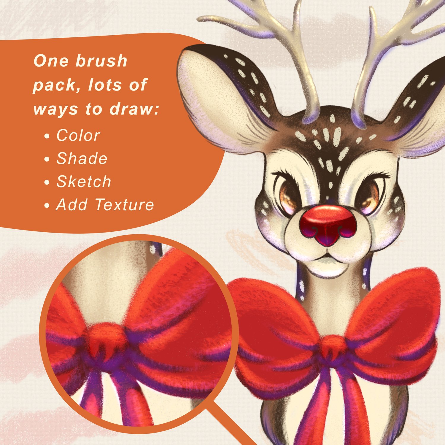 Cute christmas reindeer digital art with procreate crayon brushes