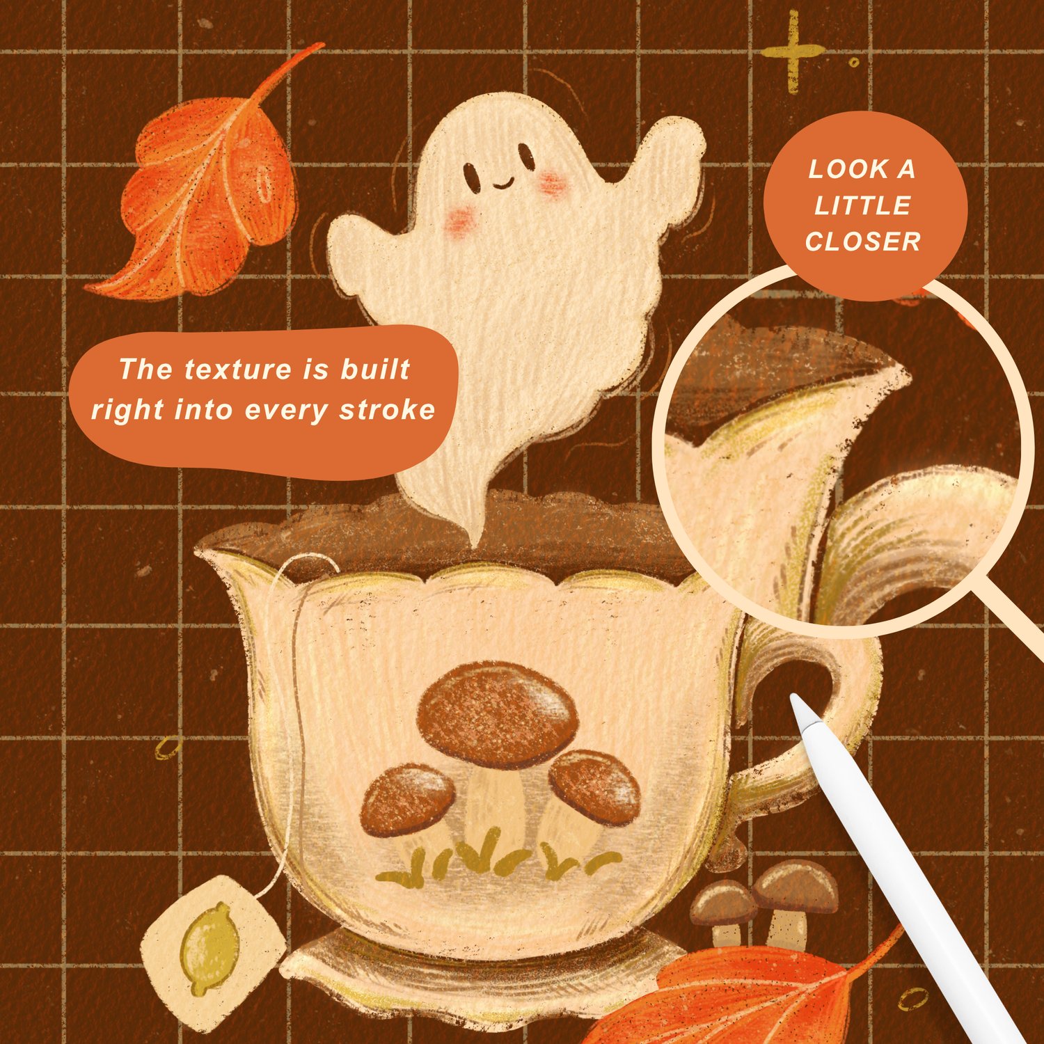 Cute little ghost artwork close up texture crayon procreate brushes
