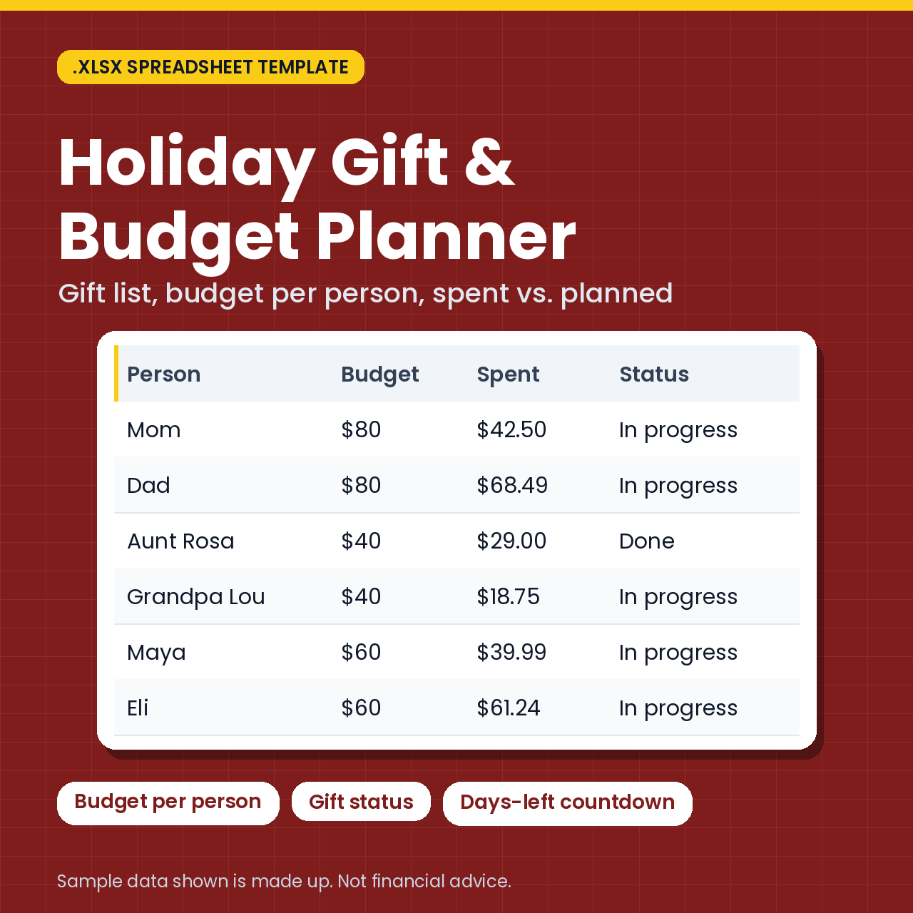 Holiday Gift & Budget Planner (.xlsx) cover image
