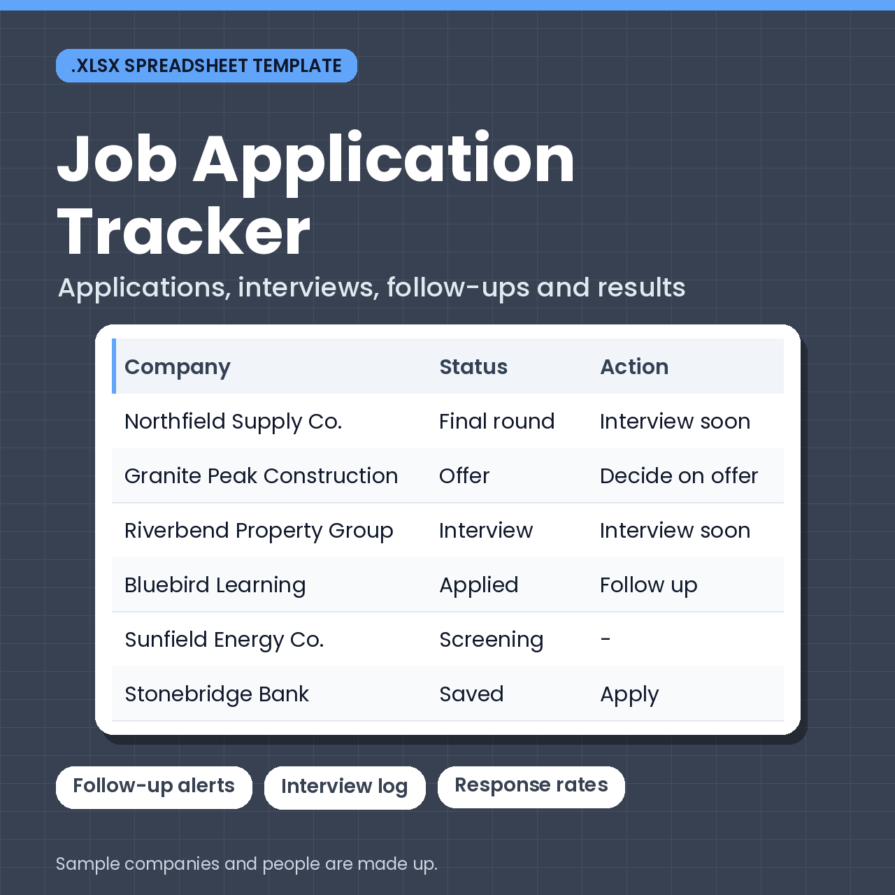 Job Application Tracker: Applications, Interviews & Follow-Ups (.xlsx) cover image