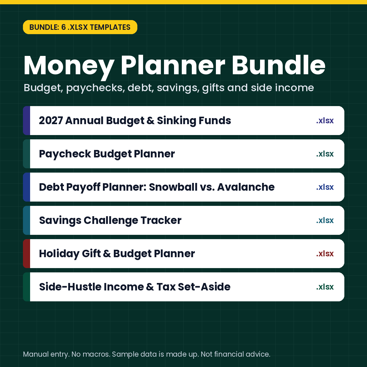 Money Planner Bundle: 6 Budget & Savings Spreadsheet Templates (.xlsx) cover image