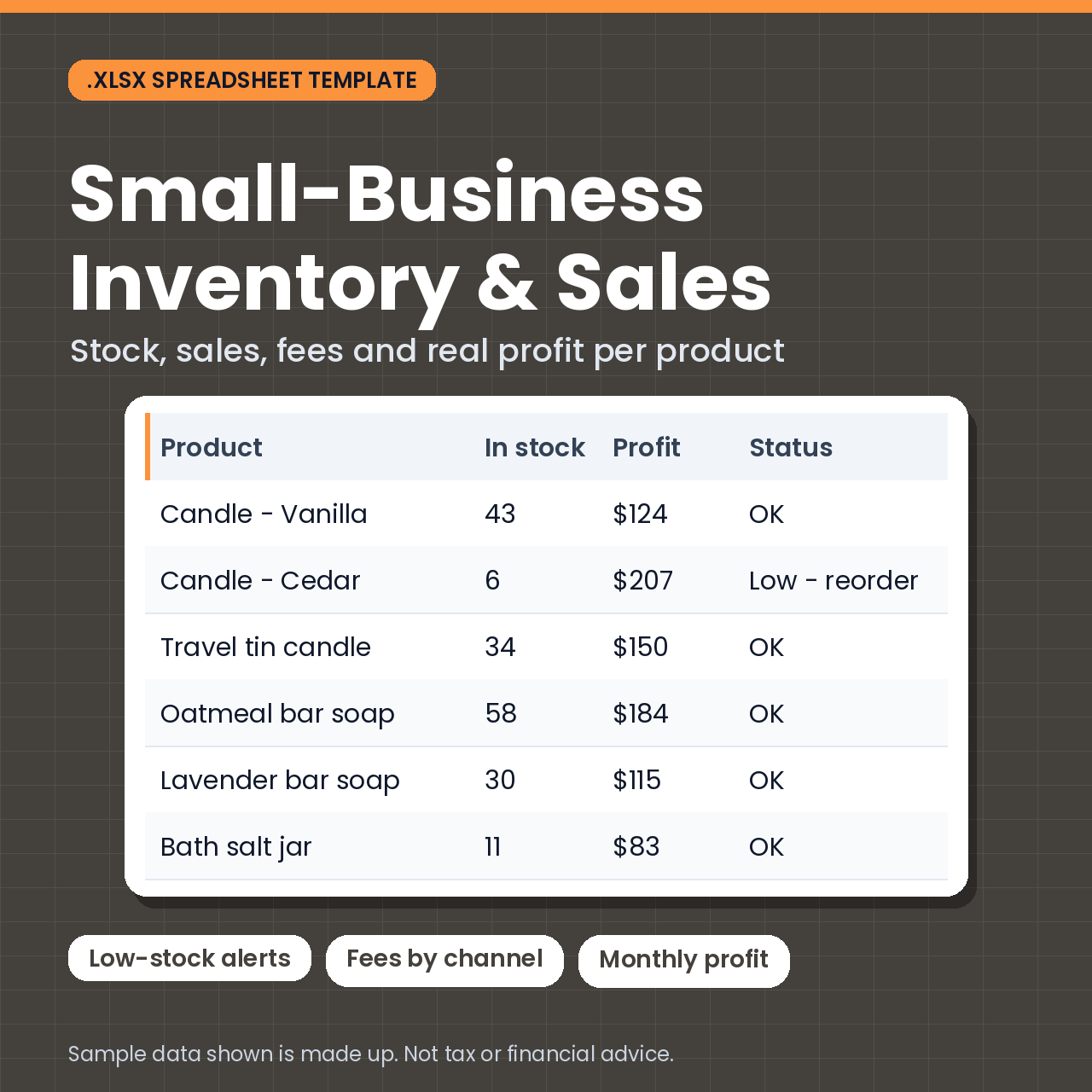 Small-Business Inventory & Sales Tracker: Stock, Fees & Profit (.xlsx) cover image