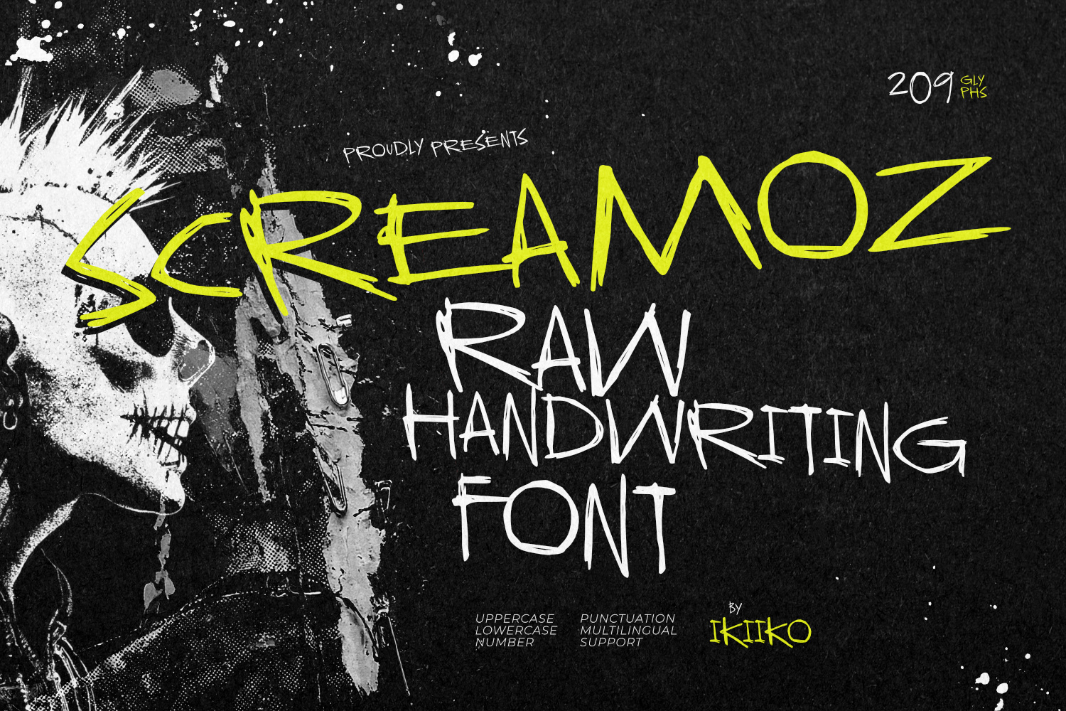 SCREAMOZ raw grunge handwriting font with rough imperfect strokes and rebellious punk aesthetic