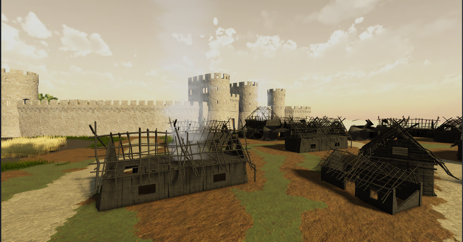 Medieval town courtyard buildings
