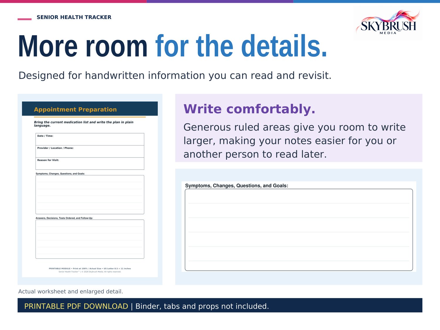 Appointment preparation and notes worksheets with large lined spaces for handwritten information.