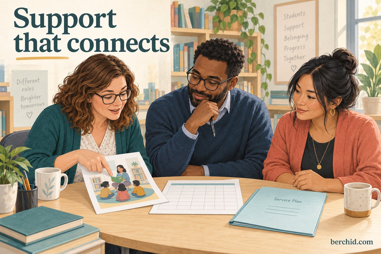 School professionals connect a caseload overview, service plan and classroom participation; berchid.com.