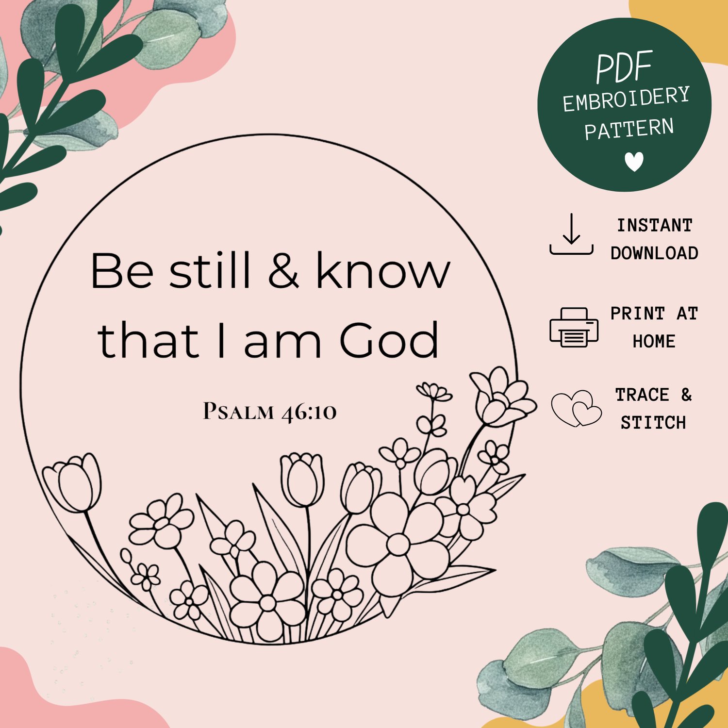 Be Still - Christian- Hand Embroidery Design - Instant Download - Payhip