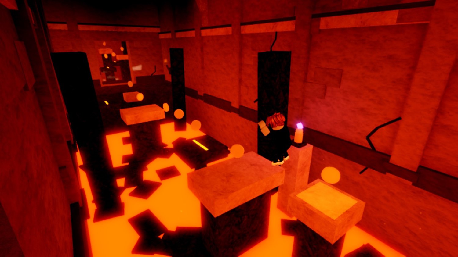Roblox character jumping between temple pillars