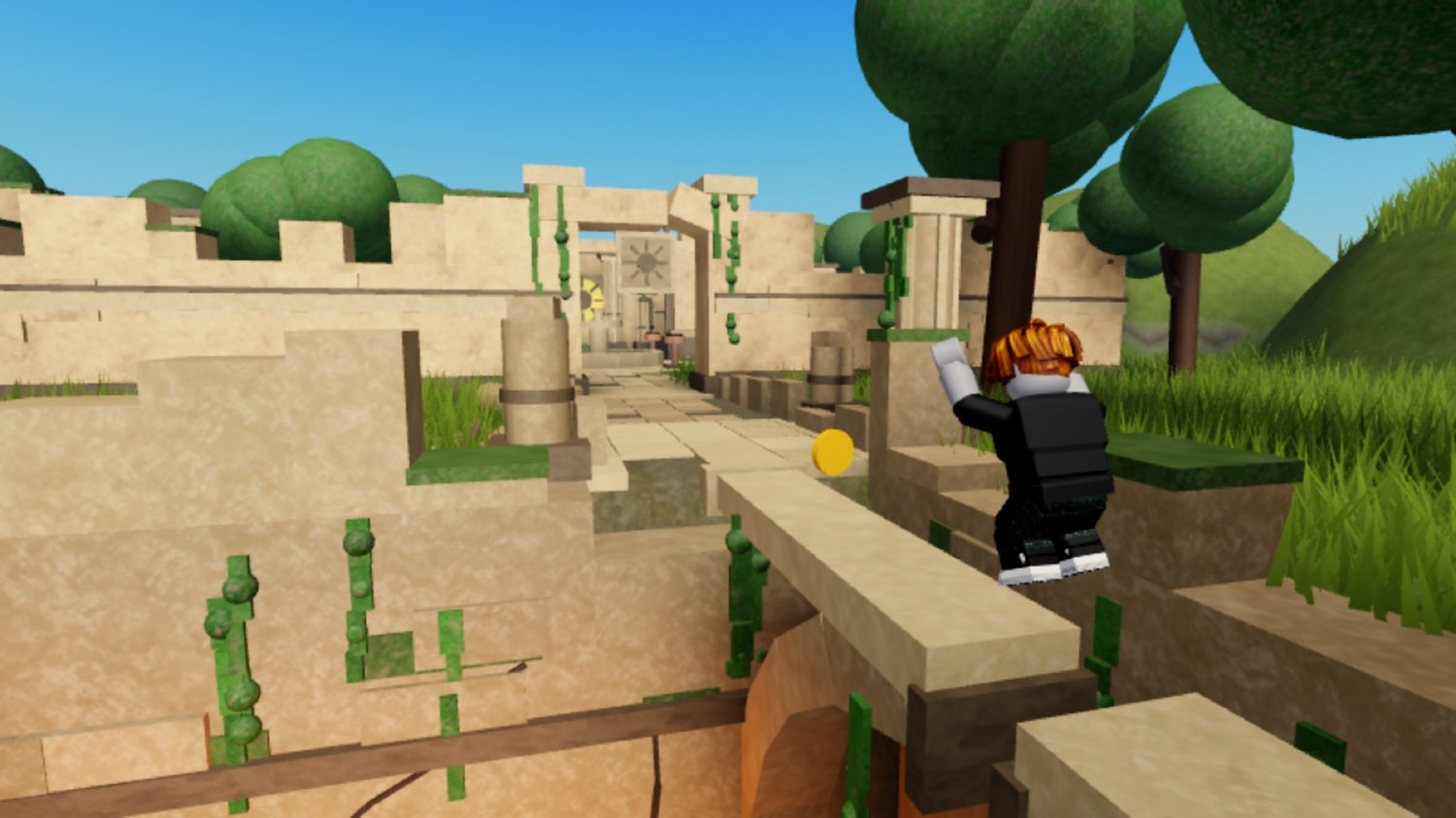 Outdoor temple ruins with stone bridges