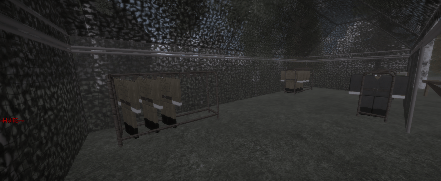 World War II trucks parked beside a rural cabin