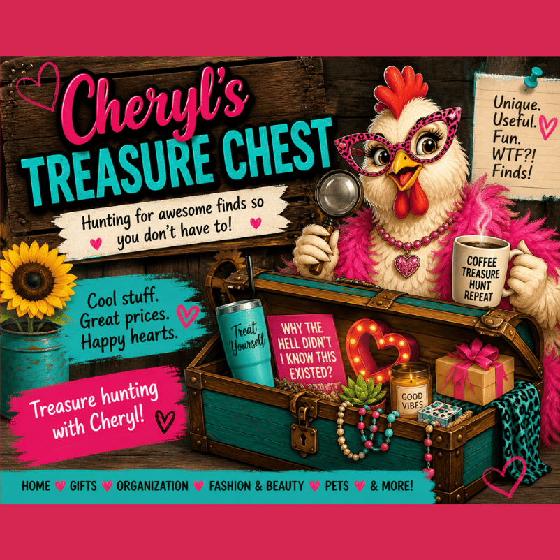 Join Cheryl at Retail Treasure Chest for funny gifts, clever home finds, useful gadgets, unusual treasures, and plenty of sass. Let's go treasure hunting!
