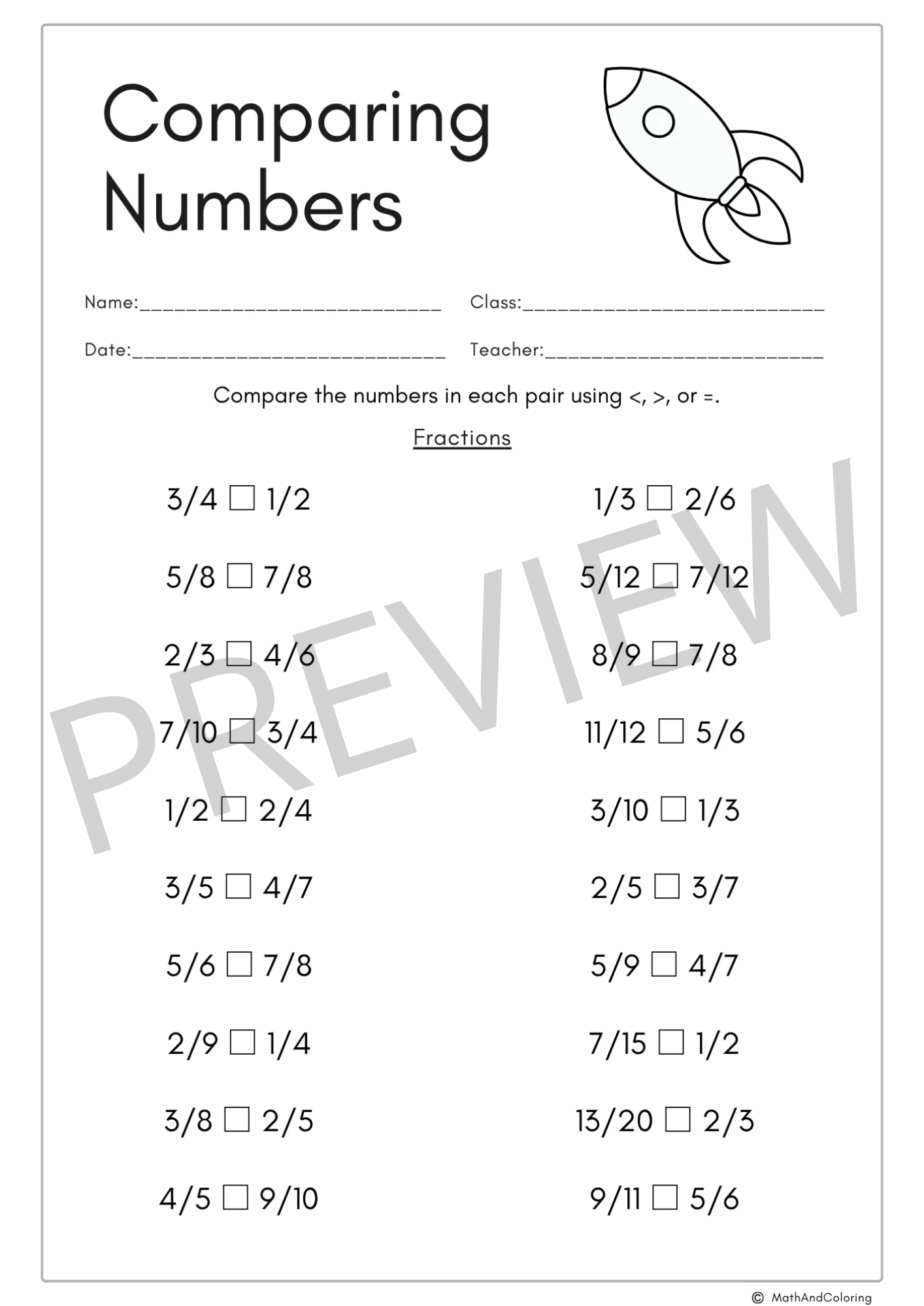 Comparing Numbers Math Worksheets | Grades 3–5 - Payhip