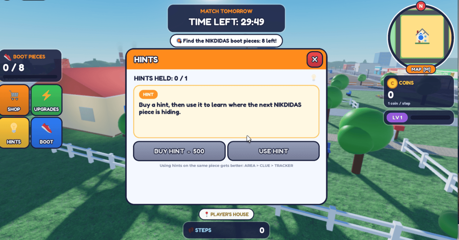 Eight-part boot repair assembly minigame