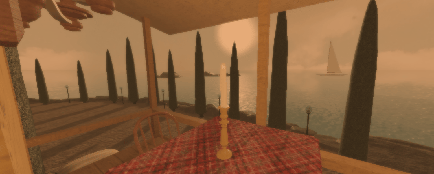Enterable church with furnished interior and altar
