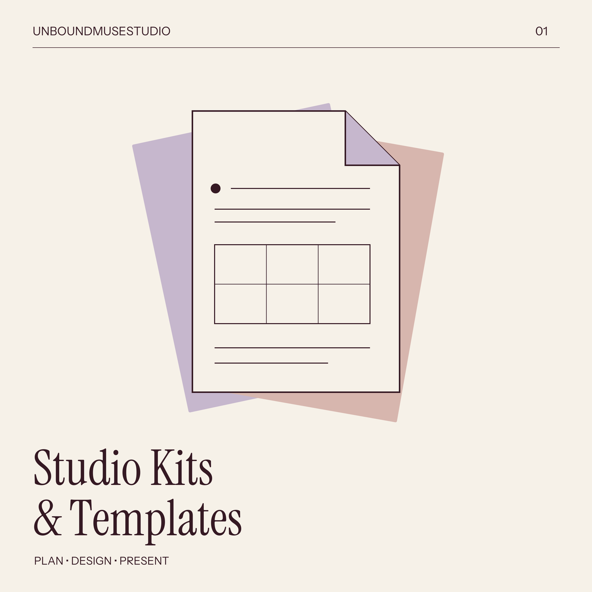 Studio Kits and Templates: ivory and plum cover with layered planner pages by UnboundMuseStudio.