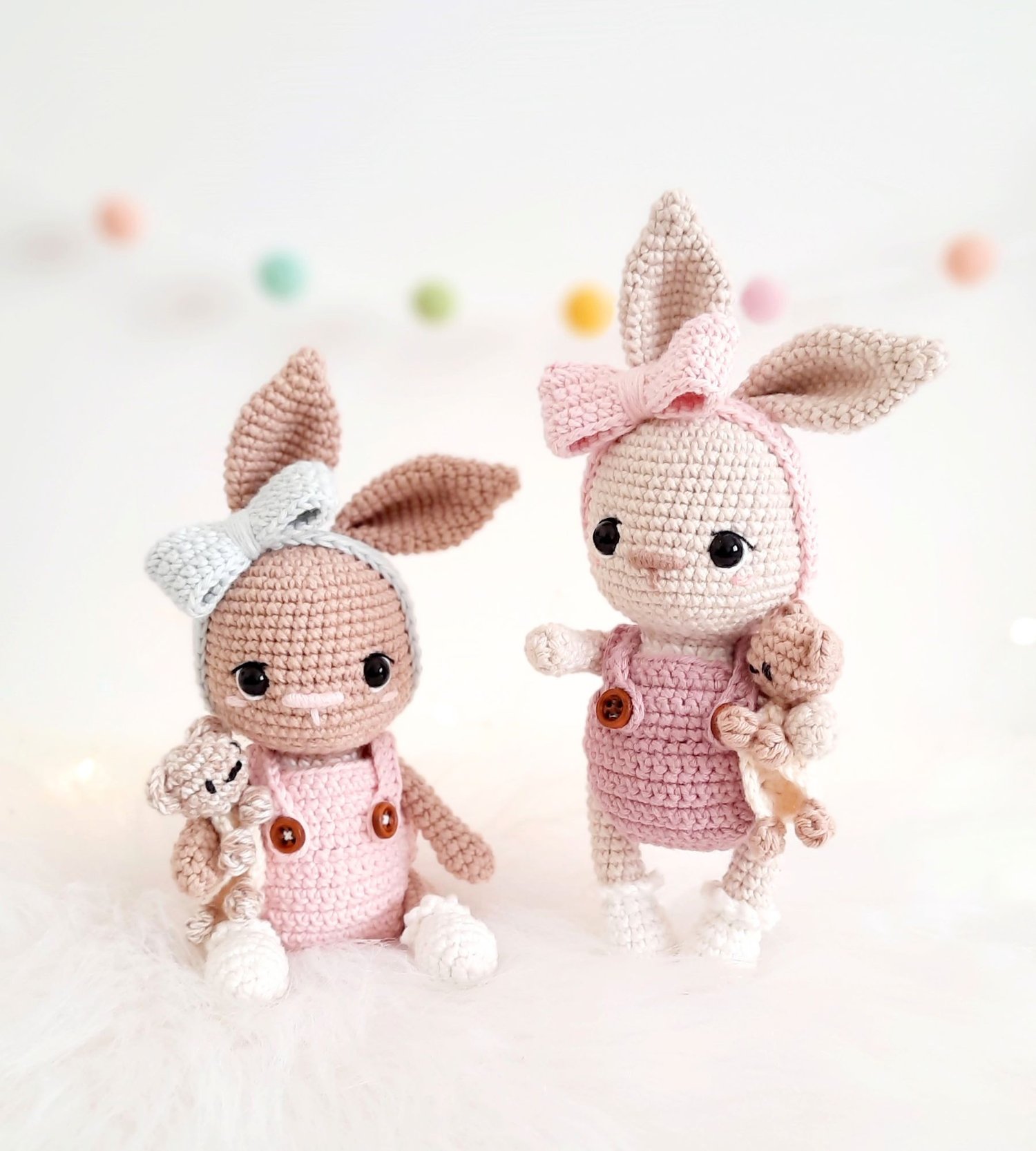 Crochet bunnies with lovey
