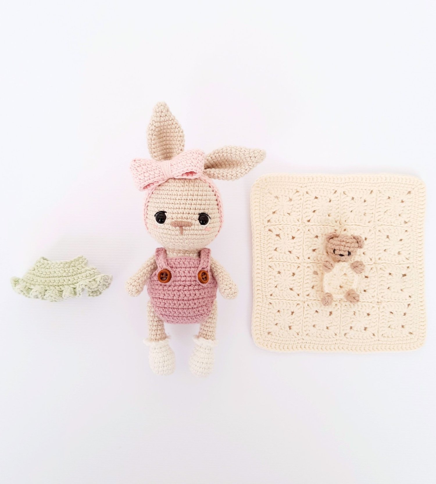 Dress up set crochet bunny, lovey, clothing and blanket