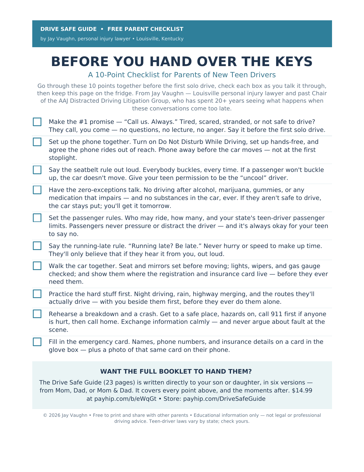 Before You Hand Over the Keys — 10-Point Parent Checklist for New Teen ...