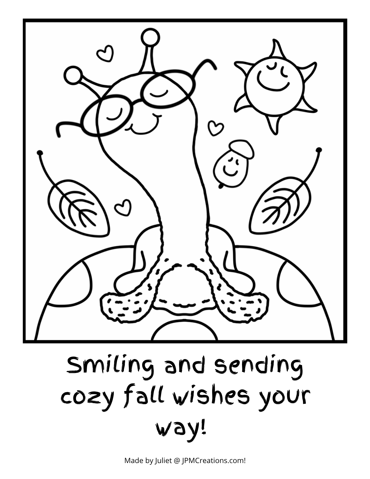 FREE Cute Snail On A Mushroom Fall Thinking Of You Postcard (Uncolored)